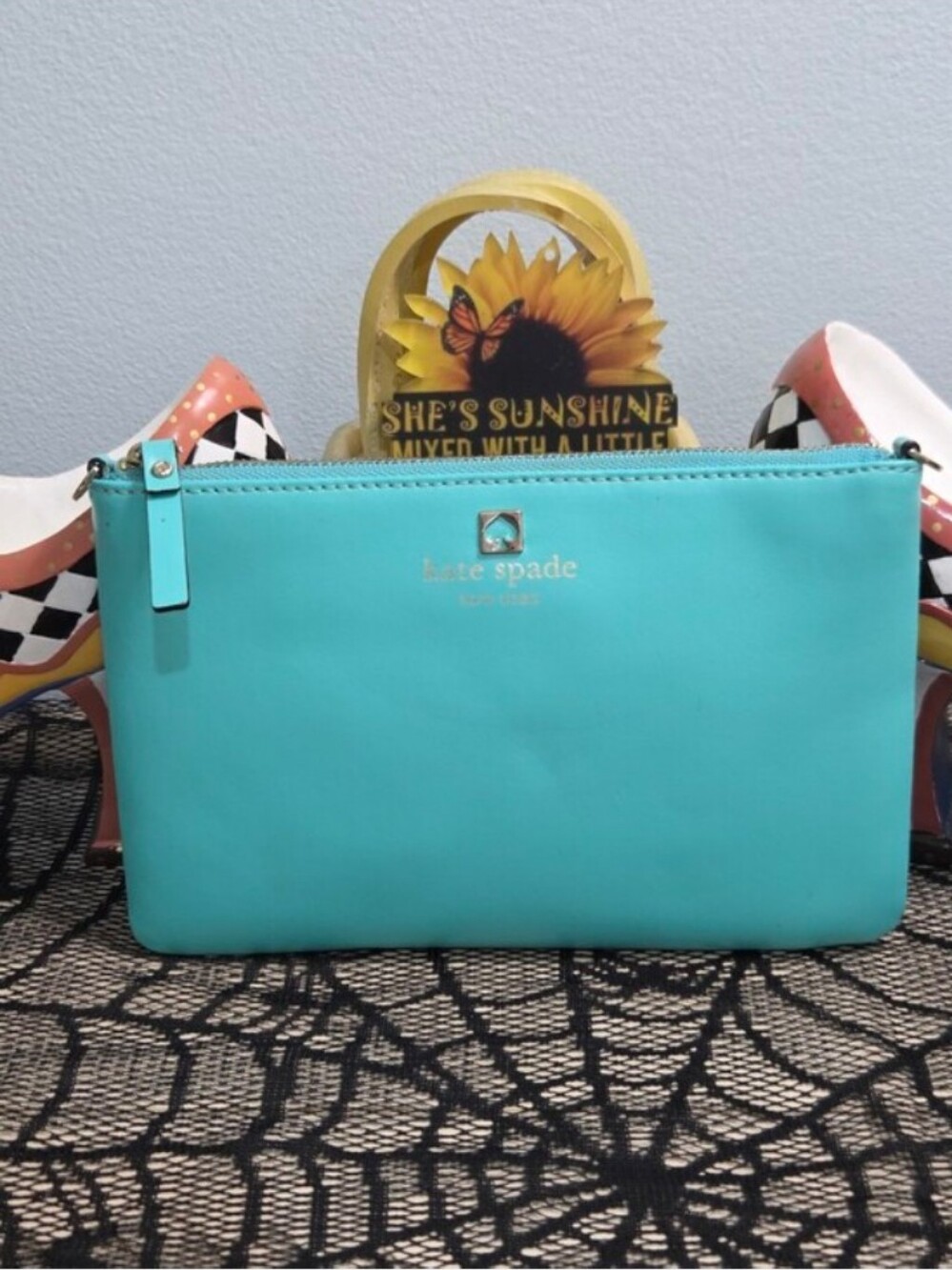 Kate Spade-Sawyer Street Torrey Leather Wristlet Clutch (Seaside Blue)🩵💚